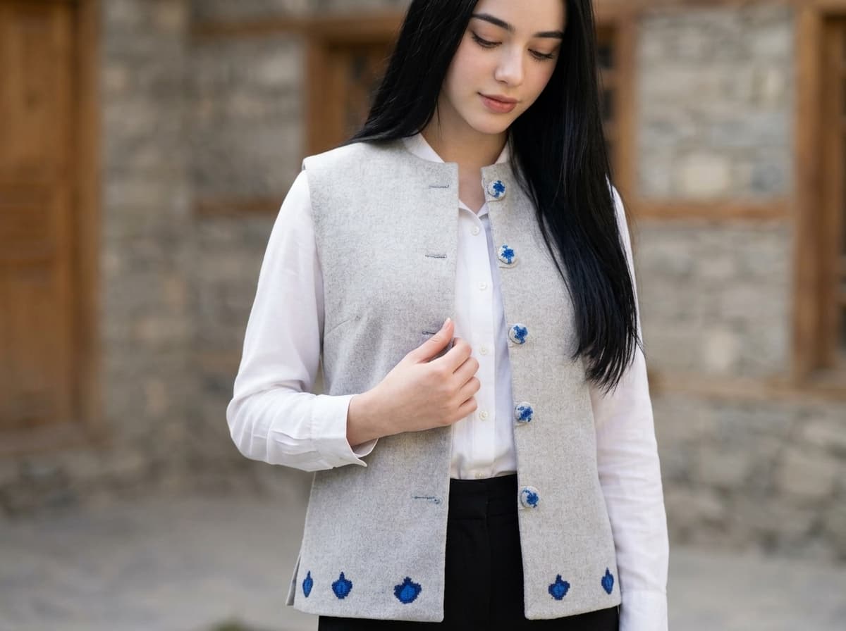 Handcrafted Ta Itux Wool Waistcoat in Heather Grey & Royal Blue
