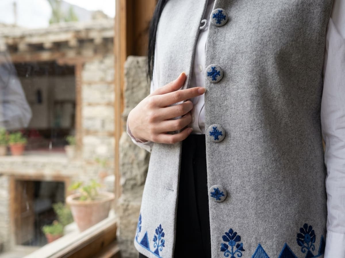 Handcrafted Ta Itux Wool Waistcoat in Heather Grey & Royal Blue