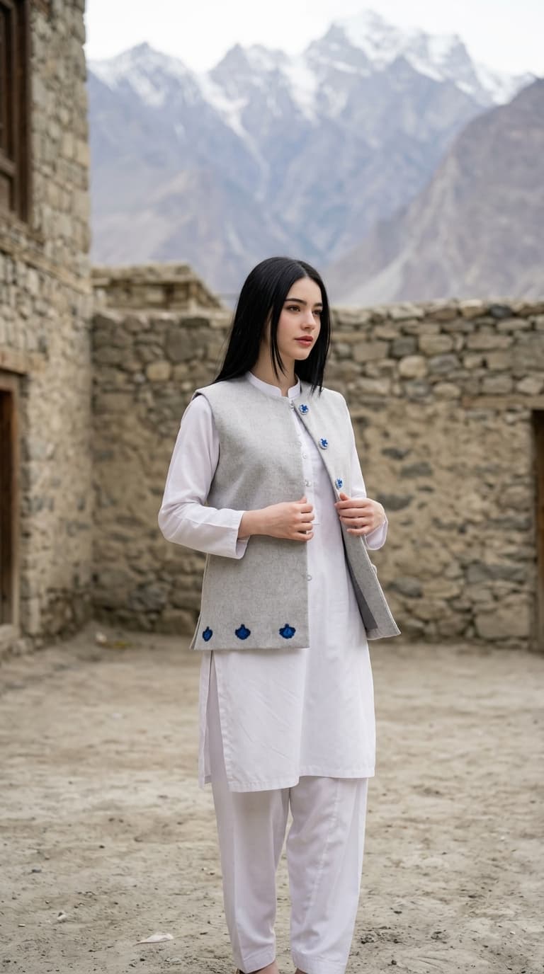 Handcrafted Ta Itux Wool Waistcoat in Heather Grey & Royal Blue