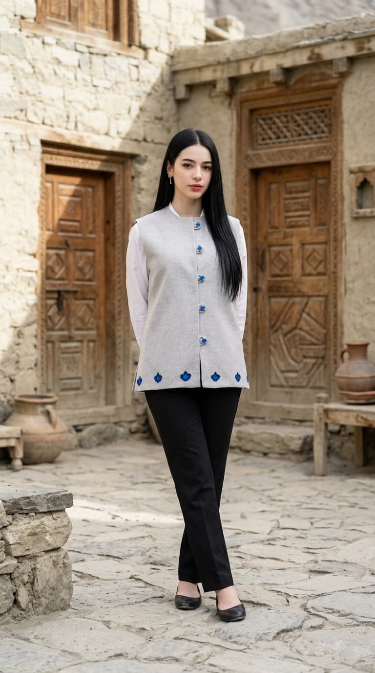 Handcrafted Ta Itux Wool Waistcoat in Heather Grey & Royal Blue
